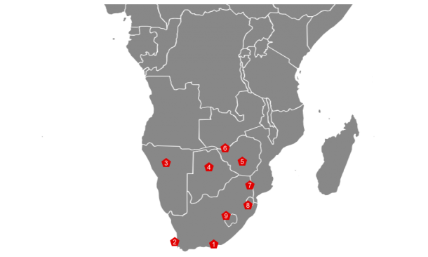 Unsere Route durch das südliche Afrika